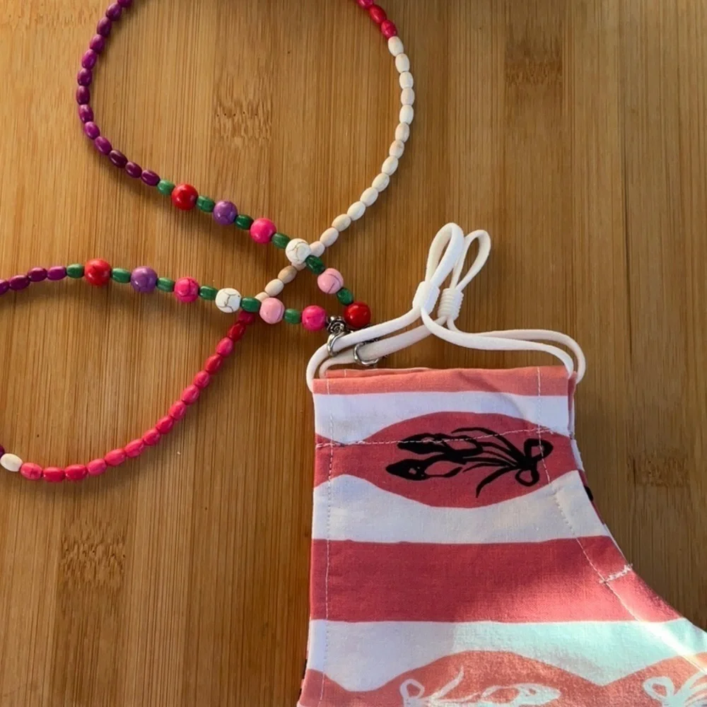 Hand Crafted Eyeglass Face Mask Holder Beaded Pink Purple White Green Silver